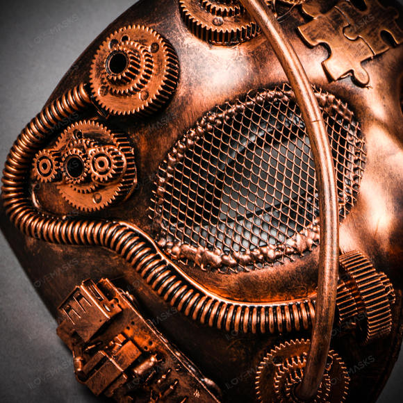 Phantom of Opera Steampunk Masquerade Half Face Mask - Copper - Picture 5 of 10